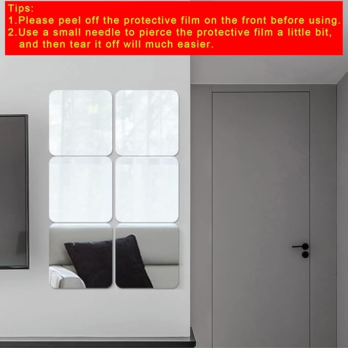 Acrylic Self Adhesive Mirror Sheet for Wall, Plastic Non Glass Sticky Kid Safety Mirror Tiles for Wall Rectangle 12x16 inch 2Pcs