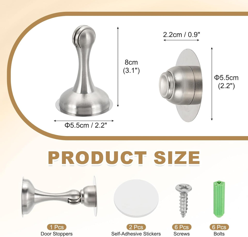 MECCANIXITY Magnetic Door Stoppers Stainless Steel Door Stops, Wall Floor Mounted Doors Holder Keep Doors Open for Home Office Closet (Silver Tone)