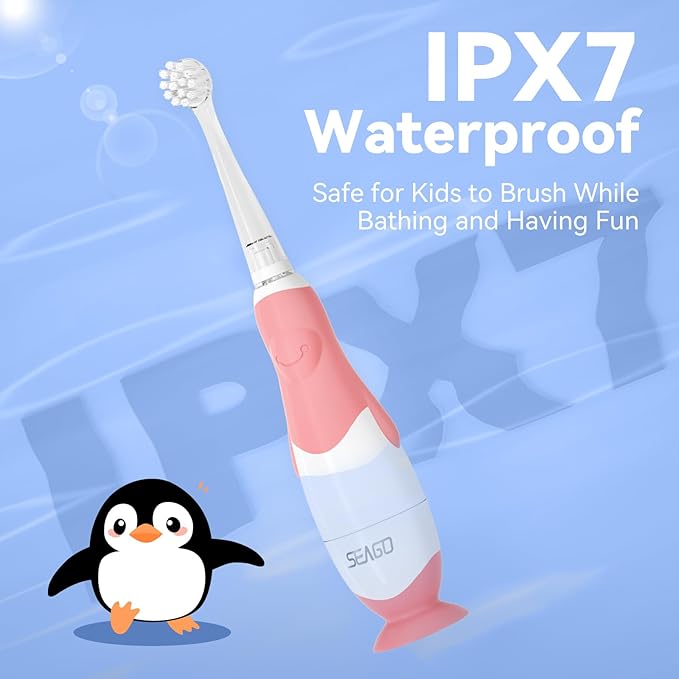 Toddler Electric Toothbrush, Soft Bristles, Colorful LED Light for Easy Checkups, Makes Brushing Fun, 2-Minute Timer for Proper Brushing, Cute Design, IPX7 Waterproof, Includes AAA Battery (Pink)