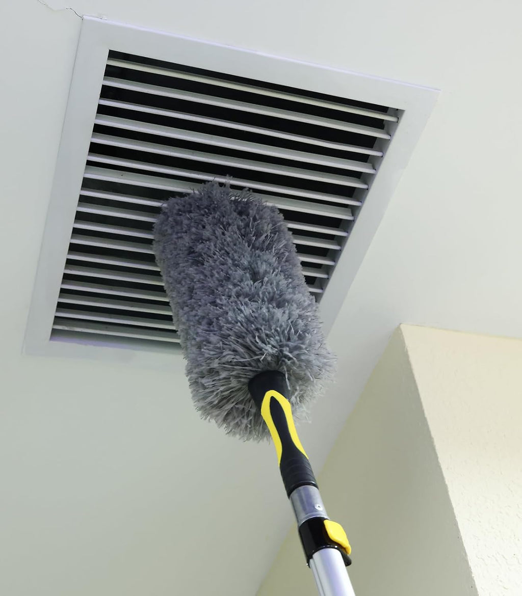 Flexible Microfiber Feather Duster, Electrostatic & Bendable Ceiling Fan Duster, Non-Slip Hand-Grip, Fits All Extension Poles with Standard US Acme Thread (Pole Sold Separately)