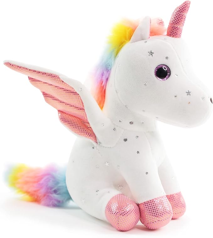 Sew Butiful 8" Unicorn Stuffed Animal - Cute Plush Toy Gift for 3-8 Years Old Girls, Soft Birthday Present for Baby, Toddler, Kids, Decor (White)