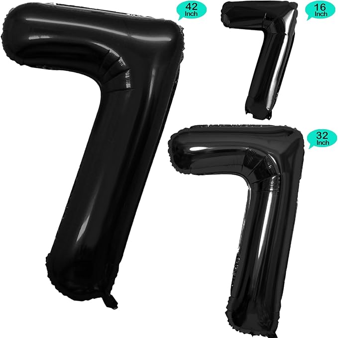GOER Black Foil Balloons Number 7,Huge Number Balloons for 7th Birthday Party Supplies Anniversary Decorations (3 pcs,42 inch,32 inch,16inch)