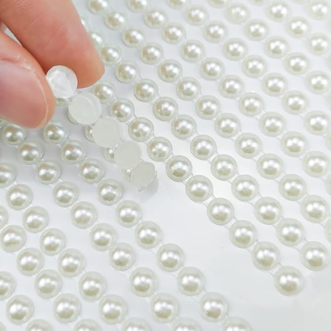 1799pcs Self Adhesive Face Pearl Gems Stickers, Hair Gems Rhinestones Stickers, Bling Jewels for Makeup, Crafts, Home Decor Scrapbooking Embellishments, 4 Sizes 3mm/4mm/5mm/6mm(Beige Pearl)