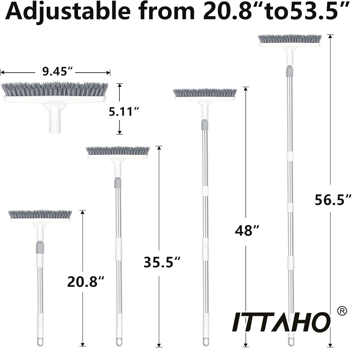 ITTAHO 2 Pack Grout Cleaning Brush with Long Handle, Swivel V-Shape Grout Scrub Brush, Extendable Handle for Tile Floors, Bathroom, Shower, Corner