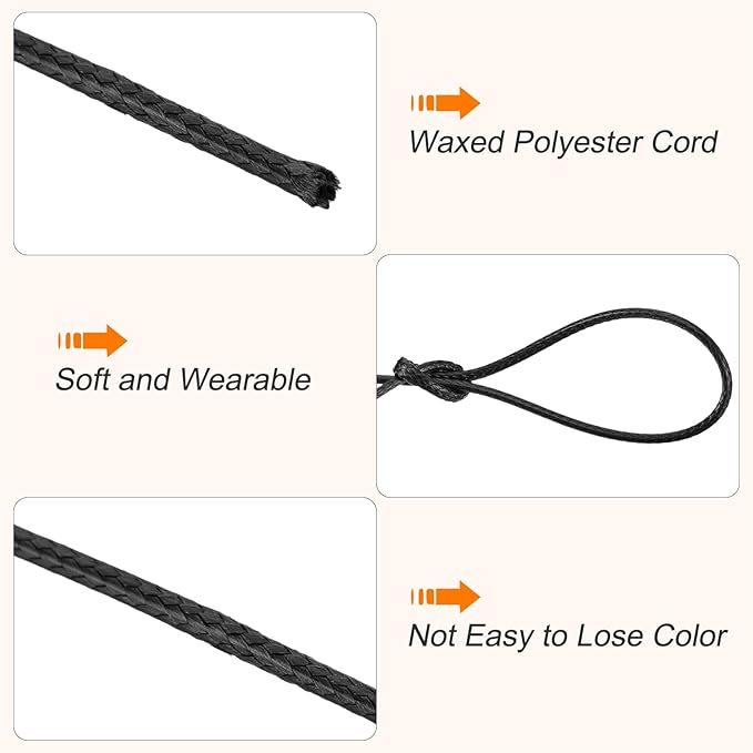 MECCANIXITY Waxed Cord 0.8mm Waxed Polyester Cord 175 Yard Wax String for Bracelet Making,Necklaces, Beading,Jewelry Making and DIY Crafts(Black)
