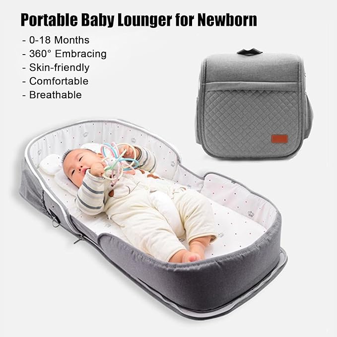 Baby Lounger - Baby Lounger Pillow for Newborn, 0-18 Months, Foldable Infant Lounger Soft Breathable for Home and Travel