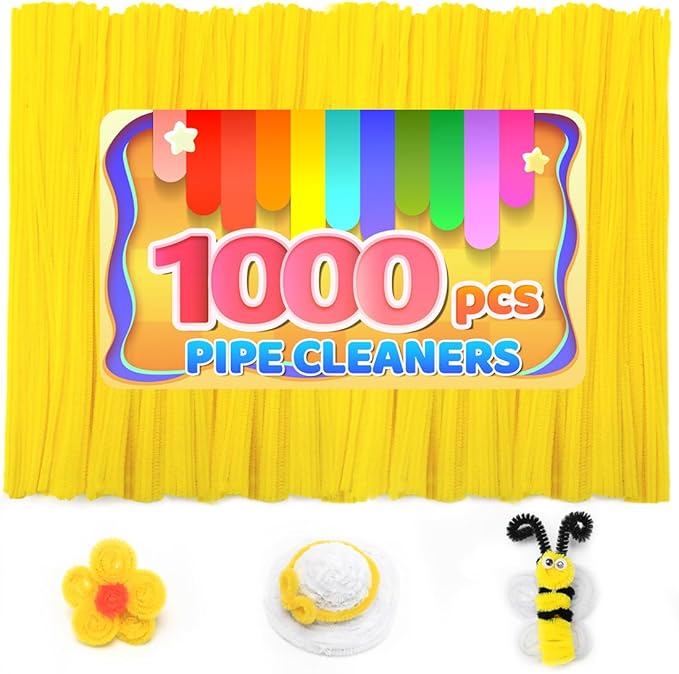 Iooleem 1000pcs Yellow Pipe Cleaners, Chenille Stems, Pipe Cleaners for Crafts, Pipe Cleaner Crafts, Art and Craft Supplies.