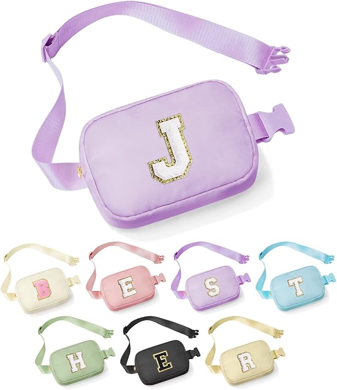 YOOLIFE Purple Initial Crossbody Belt Bag for Women - Friendship Birthday Gift for Friends J