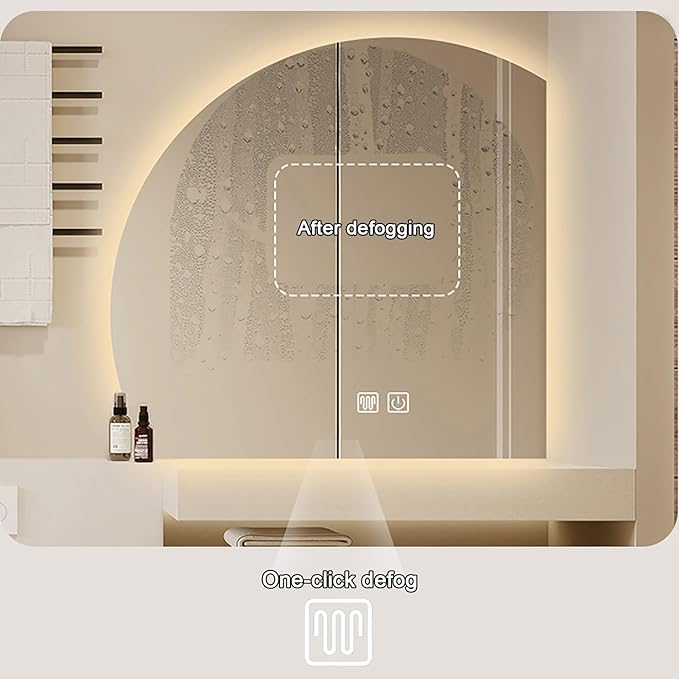 Bathroom Wall Mounted Mirror, LED Illuminated Vanity Mirror with Demister Pad, Mirror for Wall Decor Mirror with Anti-Fog, Dimmable Light Function, Touch Switch (Color : Left Cut, Size : 23.6