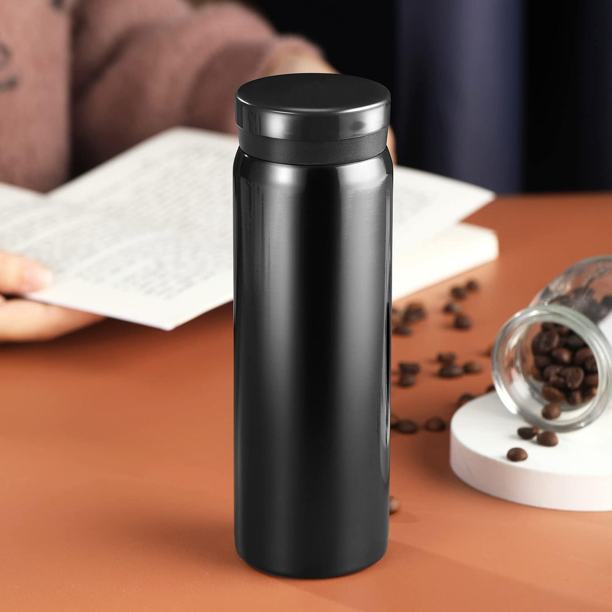 Mini Thermos Cute Water Bottle - 7 oz Tiny Insulated Vacuum 18/10 Stainless Steel Small Flask - Leak Proof & Spill Proof & Keeps Cold and Hot for Drink, Coffee, Tea - Black