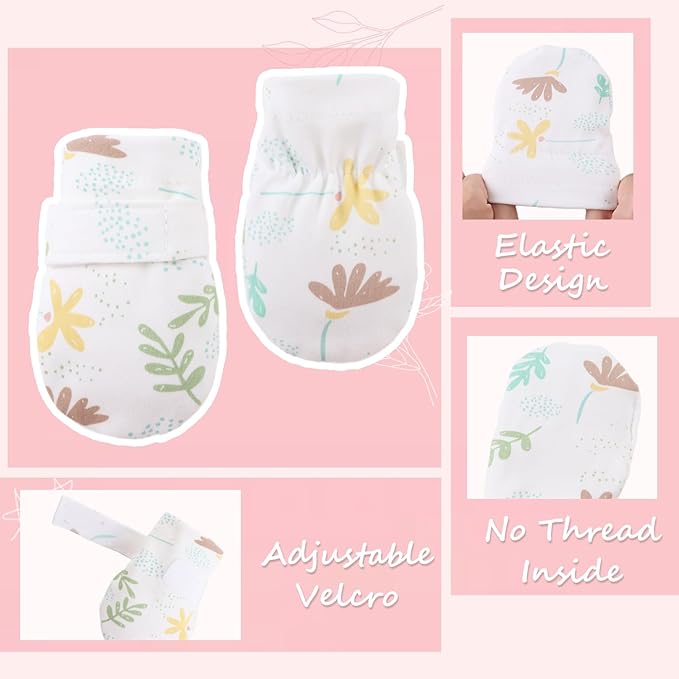 Newborn Baby Mittens Infant No Scratch Gloves Cotton Mitts for Baby Girls Boys