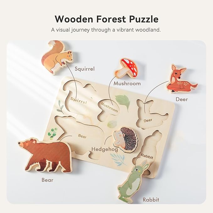 IEATFO 3 Packs Space Ocean Forest Wooden Chunky Puzzles for Toddlers, Wood Puzzle for Kids, Insert Puzzles Each Piece Fits Perfectly, Sturdy and Pegless, Educational Toys
