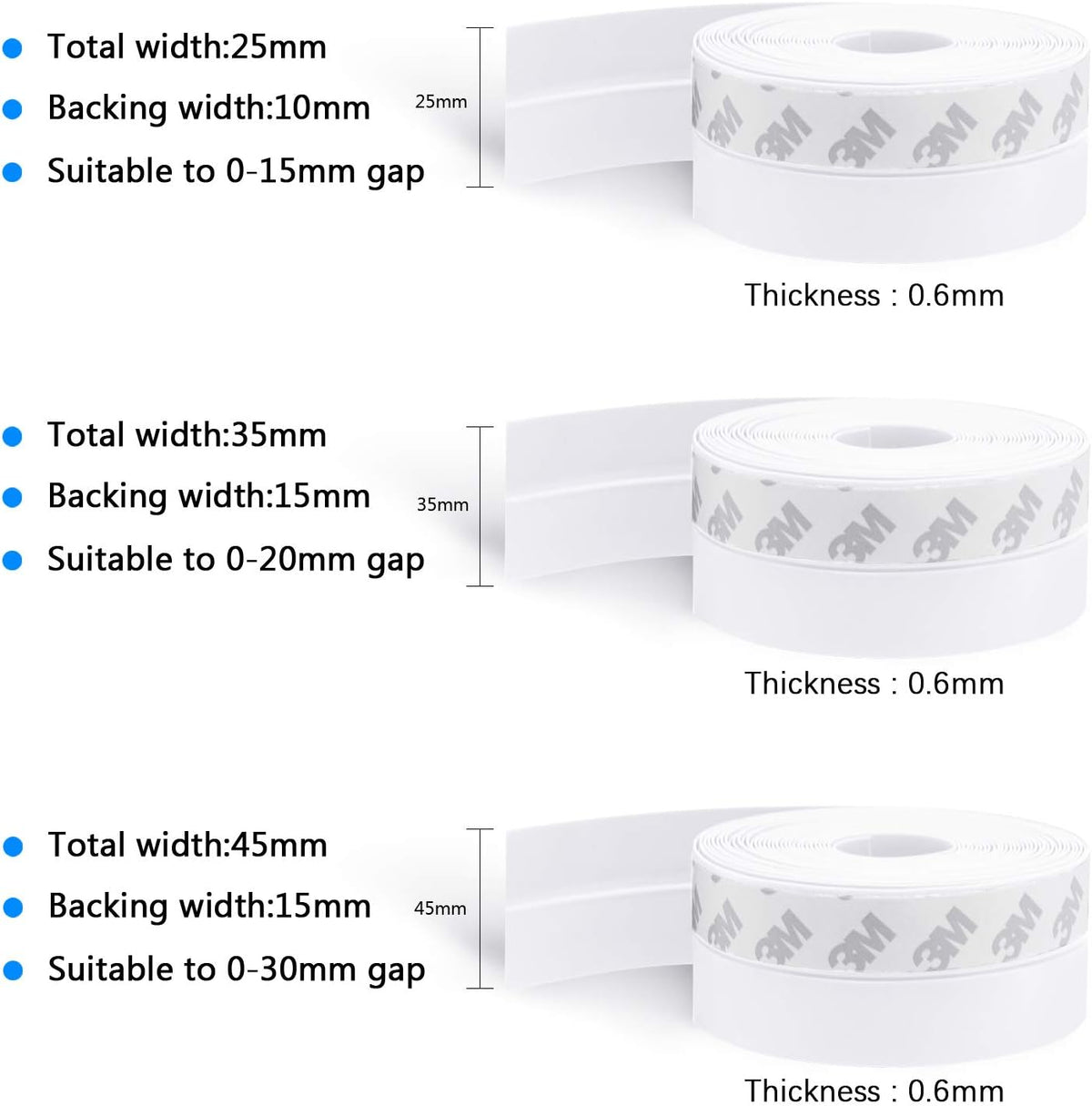 TAROSE Weather Stripping, 33 Feet Weather Seal Strip, Adhesive Silicone Tape (White, 45MM) for Door, Window, Shower Door Draft Stopper