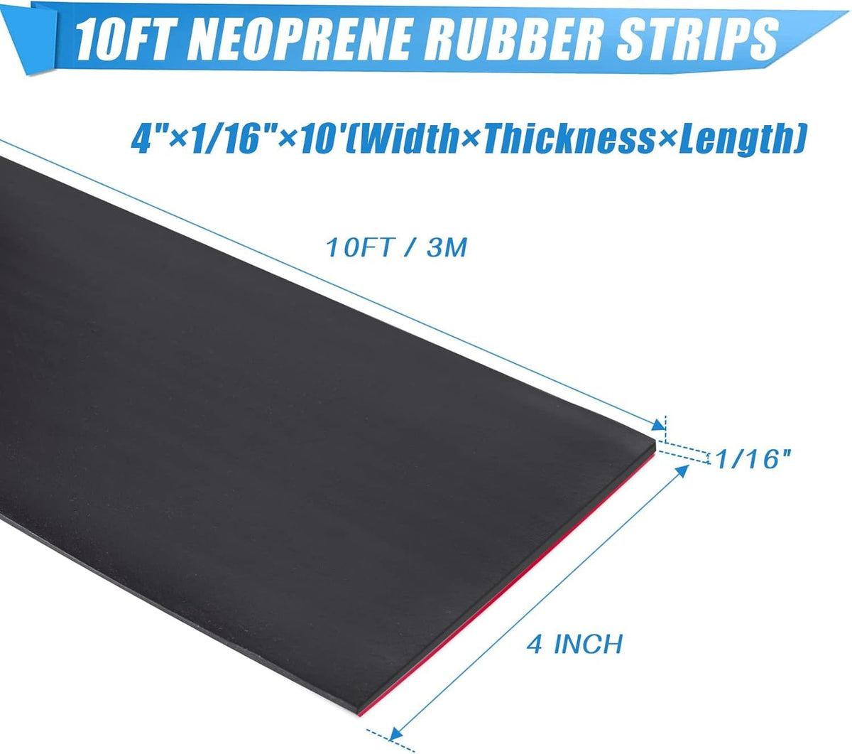 Adhesive Rubber Strips Neoprene Sheets, Rolls & Strips with Adhesive Backing Rubber Pads Self Stick Seal Gasket Sticky Back for Matting Padding - 4" Wide x 1/16" Thick x 10' Long