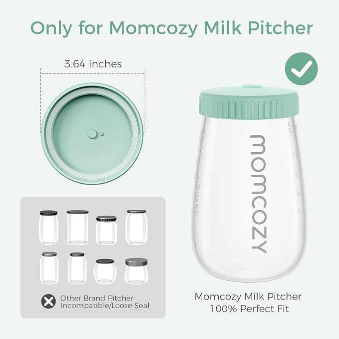 Momcozy Glass Breast Milk Pitcher Lid, Leak Proof with Thickened Silicone Seal, Easy-Open Design with Pressure Release Valve, Dishwasher Safe and Food Grade Caps-1 Pack, Green