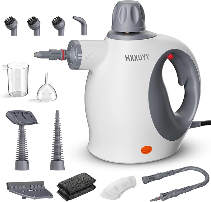 Multi-Surface Handheld Pressurized Steam Cleaner with 13 PCS Accessory ，Portable Steamer for Cleaning, Multipurpose Steam Cleaner for Home/Car/Bathroom/Grease/Upholstery/Floor/Grout and More (White)