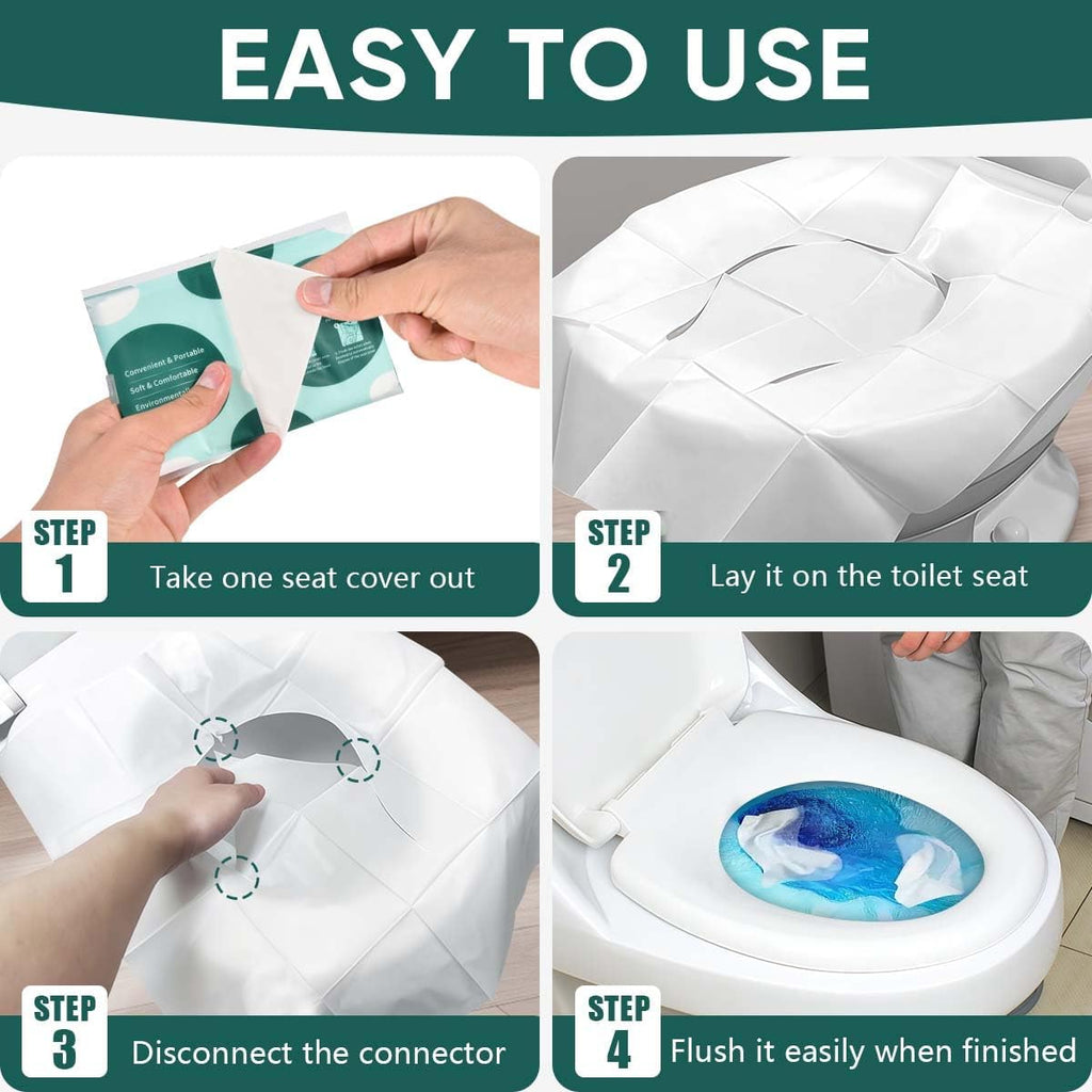 90 Pcs Disposable Flushable Paper Toilet Seat Covers Travel Supplies Essentials for Airplane, Public Restrooms, Bathroom, Hotels, Camping, Kids or Adults