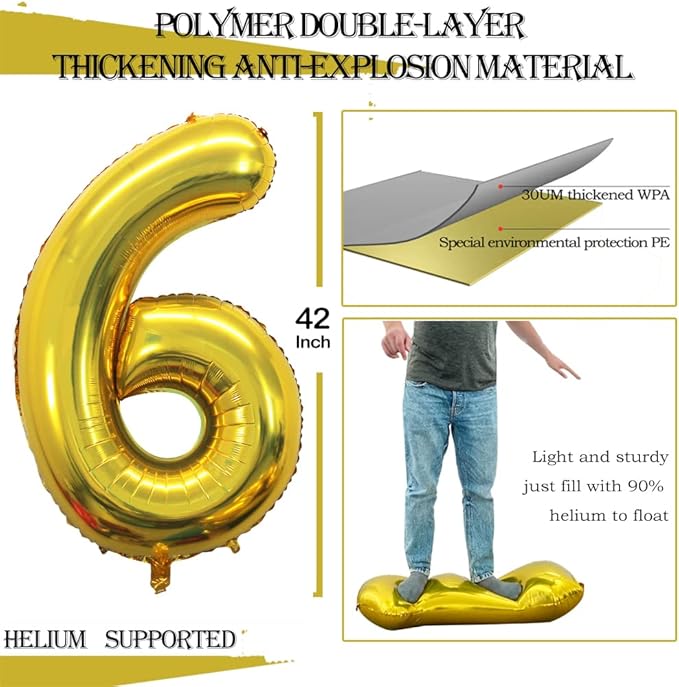 GOER Number 16 Balloons for 16th Birthday Sweet 16 Party Decorations,42 Inch Jumbo Foil Helium 61 Balloons for 61st Birthday Party Decoration (Gold)