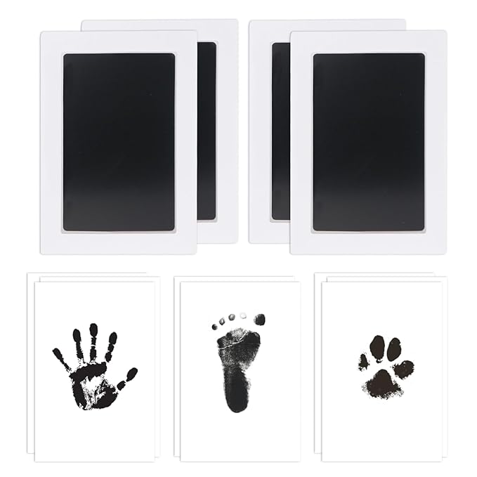 4-Pack Inkless Hand and Footprint Kit, Baby Footprint Kits, Clean Touch Baby Handprints and Footprints Kits,No Mess Ink Pad for Baby Hand and Footprints,Dog Paw Print Kit (Black)
