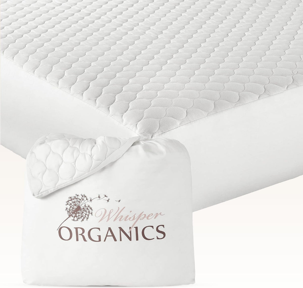 100% Cotton Organic Mattress Pad - Breathable, Cooling, Not Waterproof Mattress Protector Twin Size - Premium 300GSM Quilted and Noiseless Machine Washable Organic Mattress Protector (White, Twin)