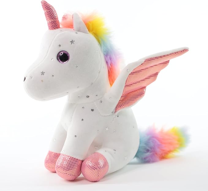 Sew Butiful 8" Unicorn Stuffed Animal - Cute Plush Toy Gift for 3-8 Years Old Girls, Soft Birthday Present for Baby, Toddler, Kids, Decor (White)