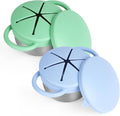 2 Pack Snack Cups for Toddlers Spill Proof - Detachable Stainless Steel Toddler Snack Cups with Silicone Lids & Handles - Dishwasher Safe Baby Snack Containers for Mess-Free Snacking (Blue and Green)