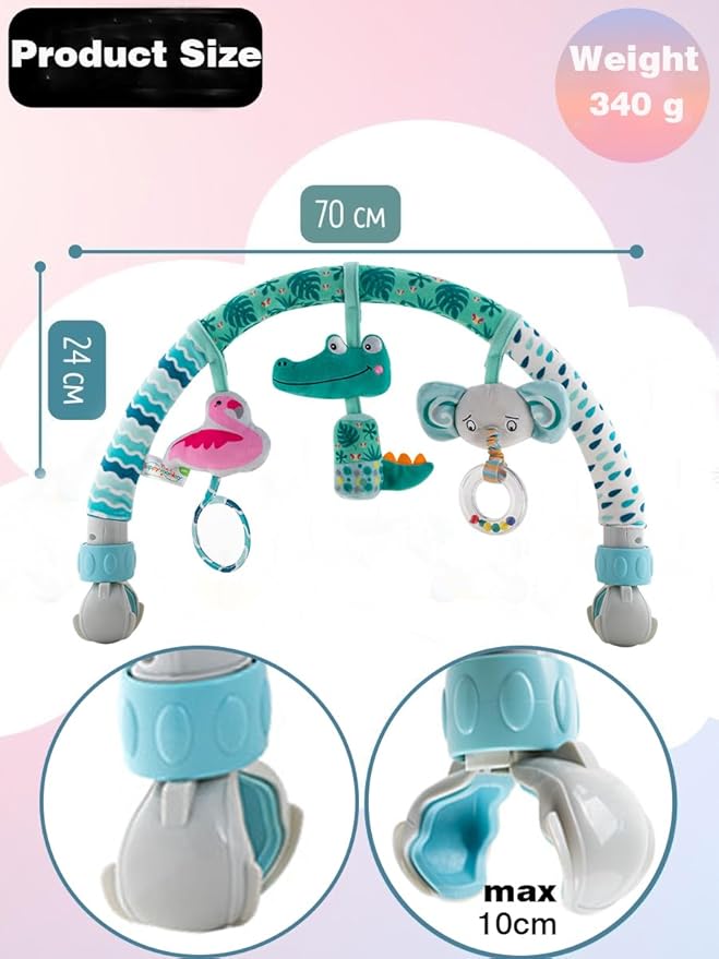 Pau1Hami1ton Baby Stroller Arch Toys, Car Seat Toys,Bouncer Toy Bar/Mobile for Bassinet,Adjustable Baby Hanging Toys Fit for Crib Bed,Stroller,Car Seat.S-19(Crocodile)