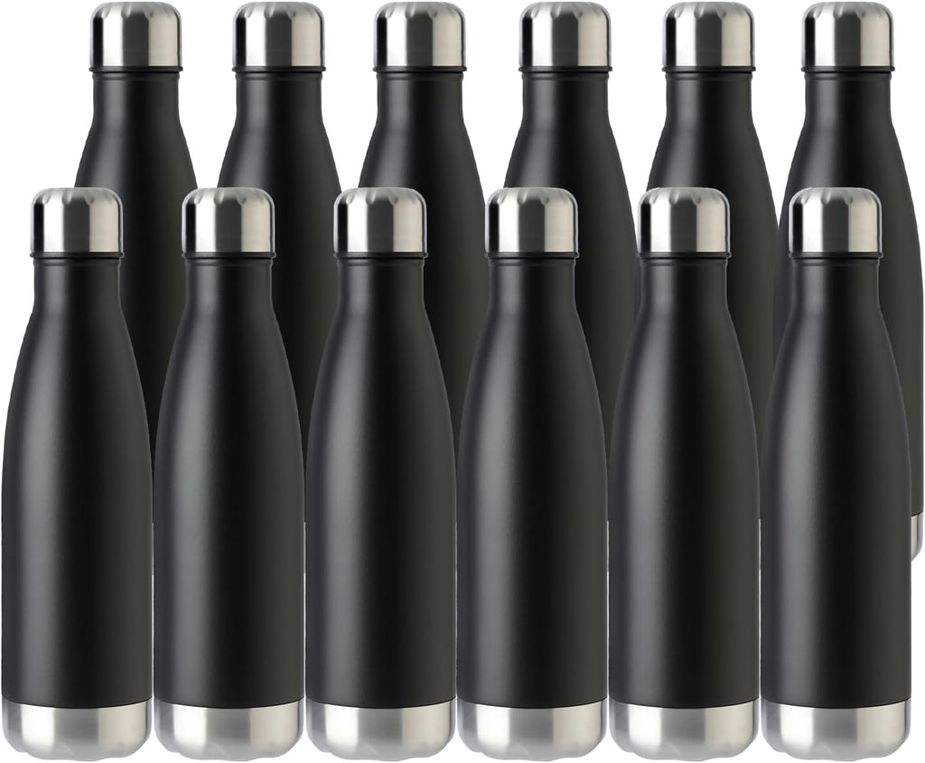MEWAY 17oz Sport Water Bottle 12 Pack Vacuum Insulated Stainless Steel Leak-Proof Double Wall Cola Shape Water Bottle,Keep Drinks Hot & Cold (Black,12 Pack)