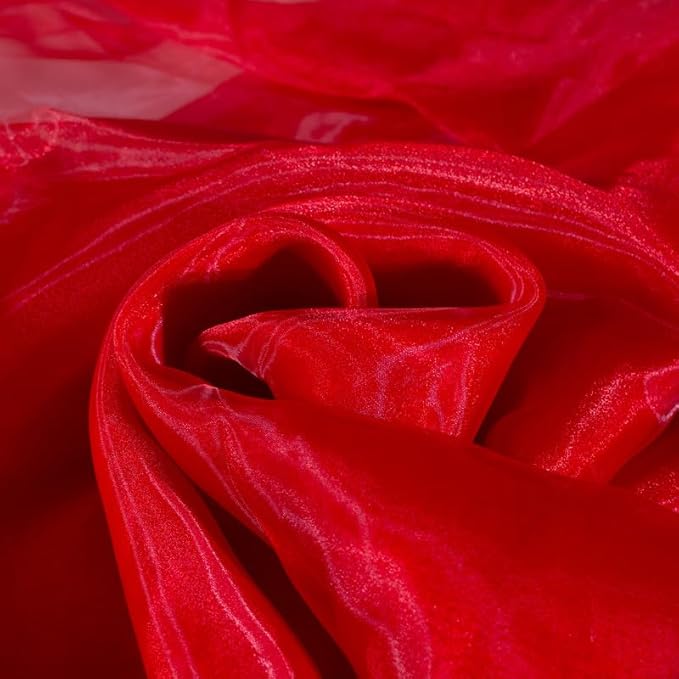 Fynite Red Organza Fabric by The Yard | 10 Yard Long | 44" Wide | Bridal Soft Sheer Organza Tulle for DIY Wedding Dress Fashion Craft Decorations