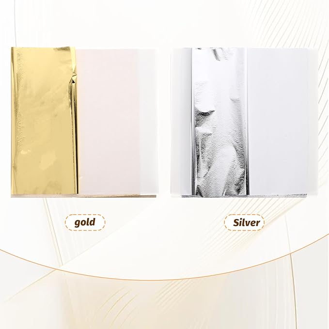 100 Pcs 5.5" X 5.5" Gold Leaf Sheets for Art Foil Paper, Gold & Silver Foils Sheets, Foil Paper Art Foils Sheet for Resin Gilding Crafting Nails Furniture Home Decor with Tweezer & Brush