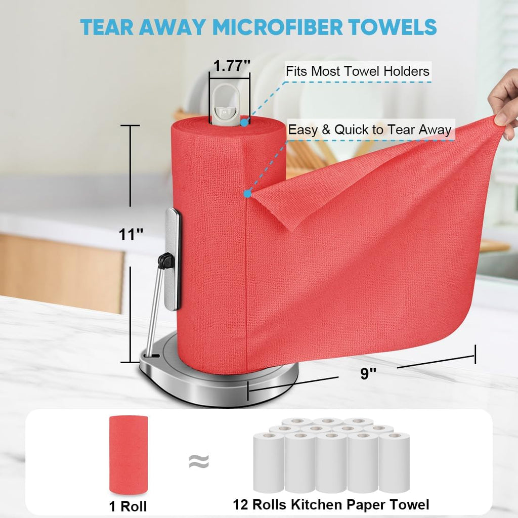 AIDEA Microfiber Cleaning Cloth Roll, Red Shop Towels 55 Sheets Washable, Microfiber Towels for Cars, Shop Rags Reusable Paper Towel for Automotive, Workshop, House, Kitchen, Cleaning Supplies11×9"