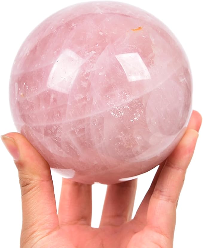 JIC Gem Natural Pink Rose Quartz Ball Sphere with Base,Class 1,3.5-3.9 Inch