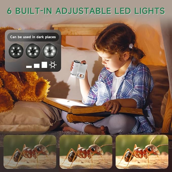 Microscope for Kids, [3-in-1] 1000X Handheld Mini Scope with 2" LCD Screen, Portable Miniscope for Kids 8-12 Halloween Christmas Birthday Edu Gifts, 32GB TF Card Included