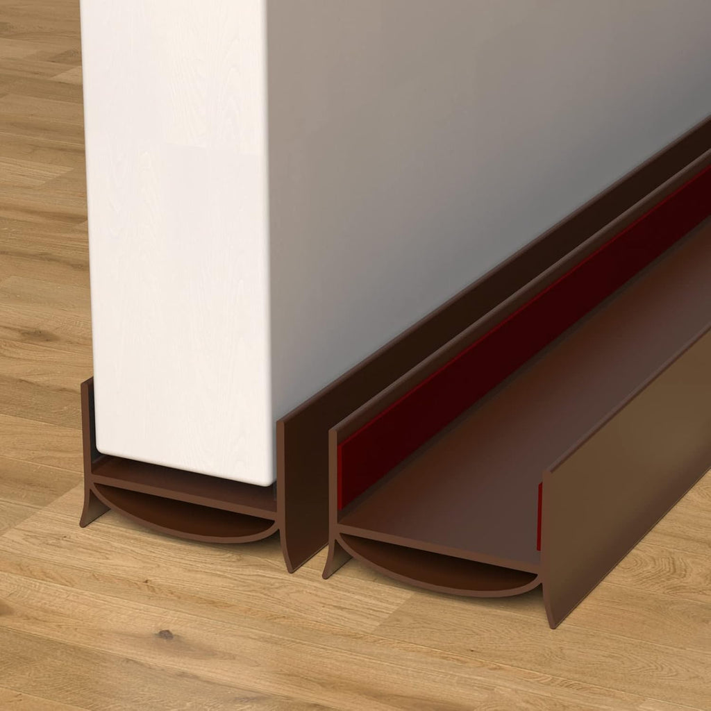 2 Pack Door Draft Stopper, 39” Length Cuttable Under Door Seal, Strong Adhesive Door Sweep for Exterior and Interior Doors (Brown)