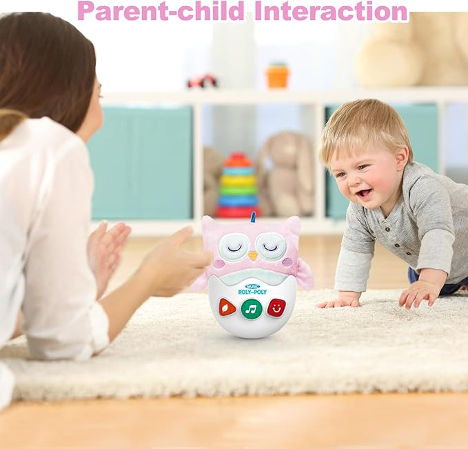 Baby Toys 0-6-12 Months, Plush Owl Stuffed Animal Musical Toys with Light & Sounds, Infant Roly-Poly Sensory Birthday Easter Egg Gift for Newborn Boys & Girls