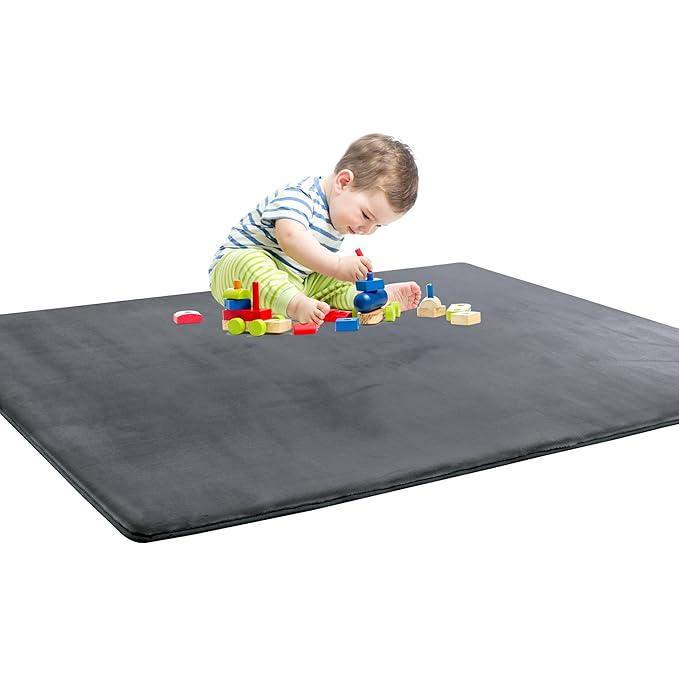 BALAPET Thick Memory Foam 47x47 Play Mat for Playpen, Super Soft Velvet Portable Baby Playpen Mat for Kids Toddler Crawling and Play, Non-Slip Bottom Playmat, Dark Grey