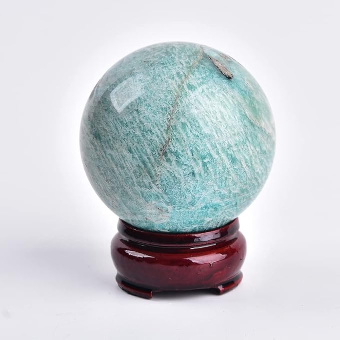 JIC Gem Natural Amazonite Crystal Ball with Wood Stand Gemstone Sphere,Polished Healing Energy Mineral Gemstone Balls for Reiki Chakra Decoration Fengshui (40-50mm)