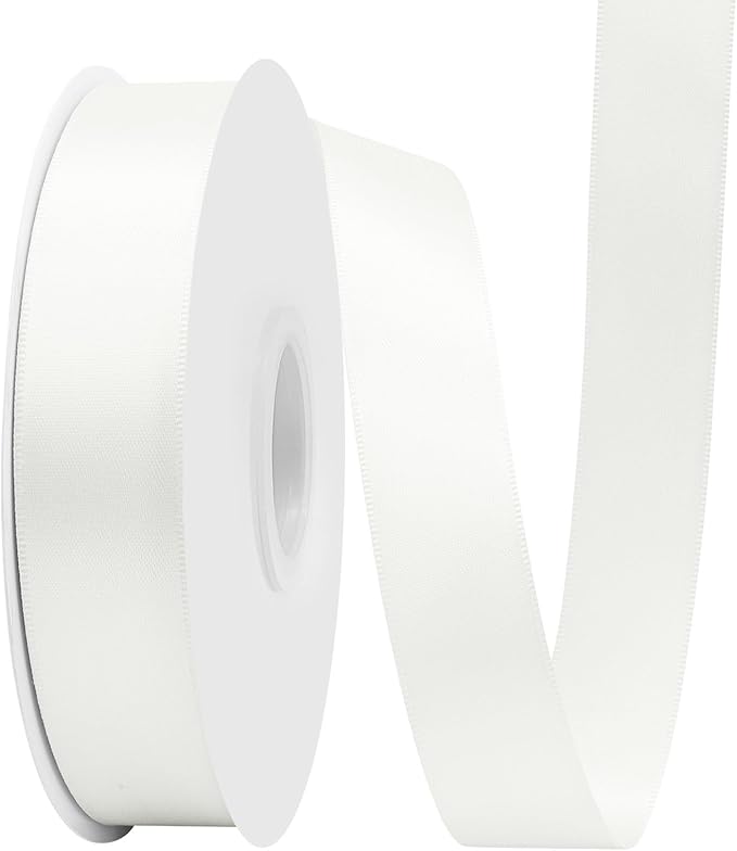 Off White Satin Ribbon 1 Inch X 50 Yards Solid Color Double Faced Ribbons Perfect for Crafts Wedding Decor Bow Making Arts Sewing and More