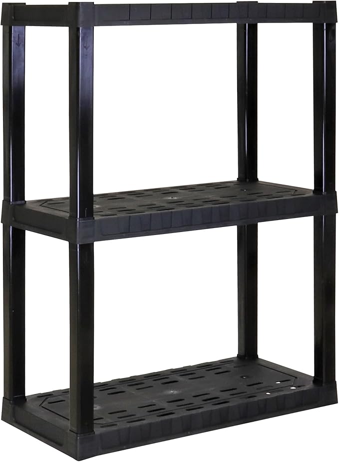 Oskar Storage Shelves - Bathroom Wall Organizer, Kids Room Toys Book Shelf, No Drill Heavy Duty, Kitchen Closet Garage Outdoor 3 Tier Stackable Plastic Shelving Unit
