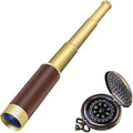 Retro Pirate Telescope Spyglass for Kids Adults Portable Collapsible Handheld Telescope Monocular Zoomable 25x30 & Survival Gear Compass Pocket Military Compass for Outdoor Camping Hiking Boating