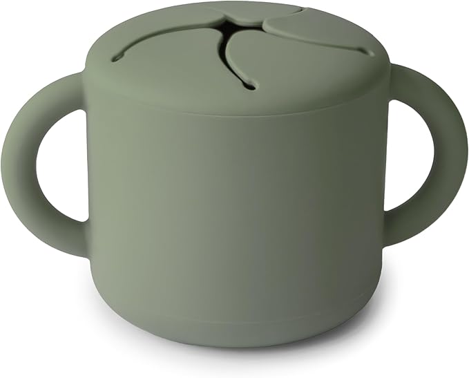 mushie Silicone Snack Cup | Spill Proof Food Container for Toddler and Baby (Dried Thyme)
