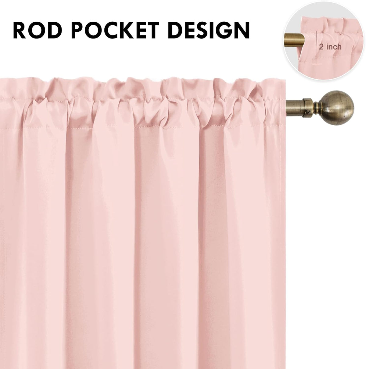 DWCN Blackout Curtains – Thermal Insulated, Energy Saving & Noise Reducing Bedroom and Living Room Curtains, Blush Pink, W 52x L 95 Inch, Set of 2 Rod Pocket Curtain Panels