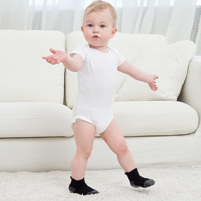 Zaples Baby Non Slip Grip Ankle Socks with Non Skid Soles for Infants Toddlers Kids Boys Girls