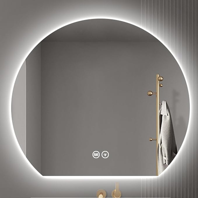 Bathroom Mirror with 3 Colour LED Lights, Wall Mounted Bathroom Vanity Mirror, Demister Heat Pad/Dimming Function/Touch Switch Smart Mirror(A,35.4"x31.8"/90x81cm)