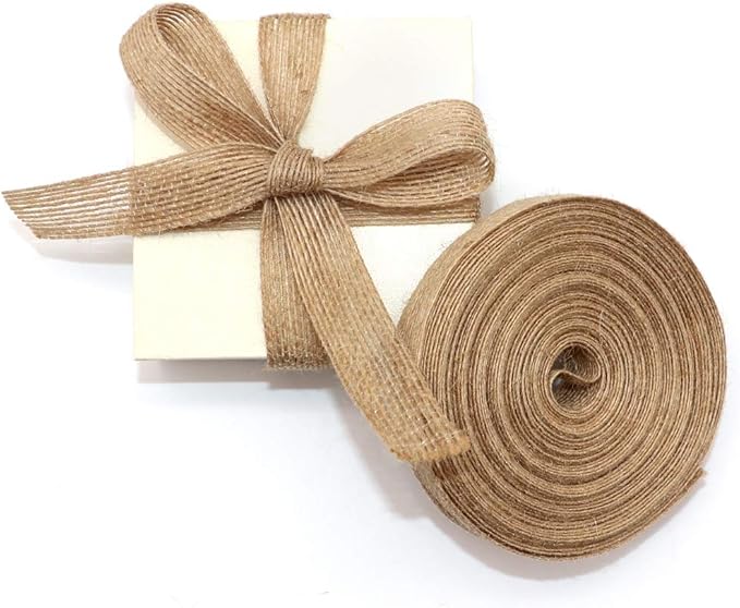 4 Rolls of Natural Burlap Fabric with Burlap Ribbon for Christmas Tree Gift Wrapping Wedding Event Party Home Bows Crafts Decoration, 11 Yards Long 0.8 inch Wide Each Roll (Natural)
