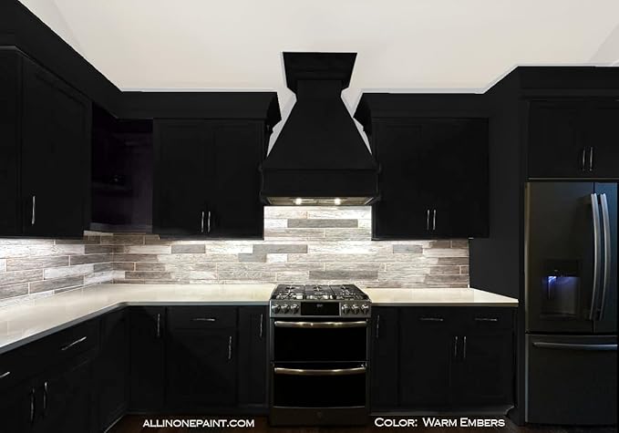ALL-IN-ONE Paint, Durable cabinet and furniture paint. Built in primer and top coat, no sanding needed. Includes our 30 featured color card - Warm Embers (warm black), Gallon