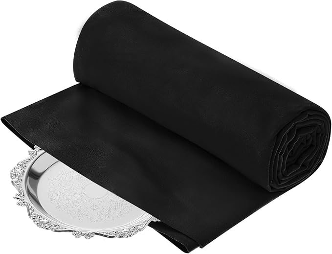 Jecery 1.1 Yard Anti Tarnish Silver Cloth by the Yard, Luxury Jewelry Silver Polishing Storage Protect Cloths for Silverware Flatware Silversmith Polishing(Black)