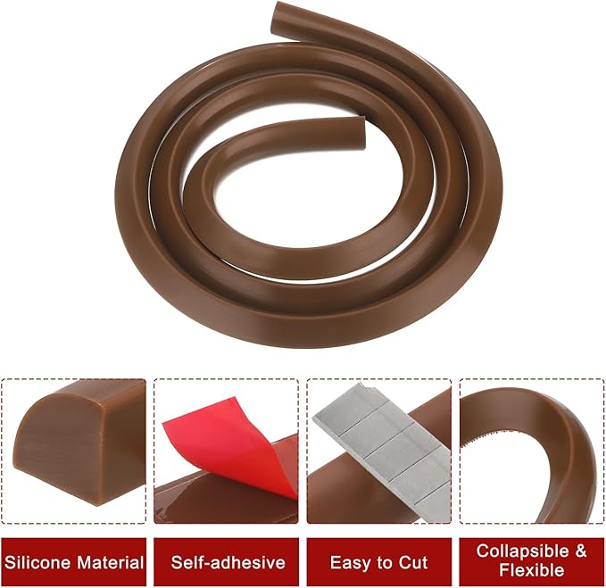 uxcell Flexible Molding Trim, 59 Inch Flexible Quarter Round Molding Silicone Peel and Stick Trim Self Adhesive Shower Water Barrier for Corner Decor Bathroom Kitchen, Brown