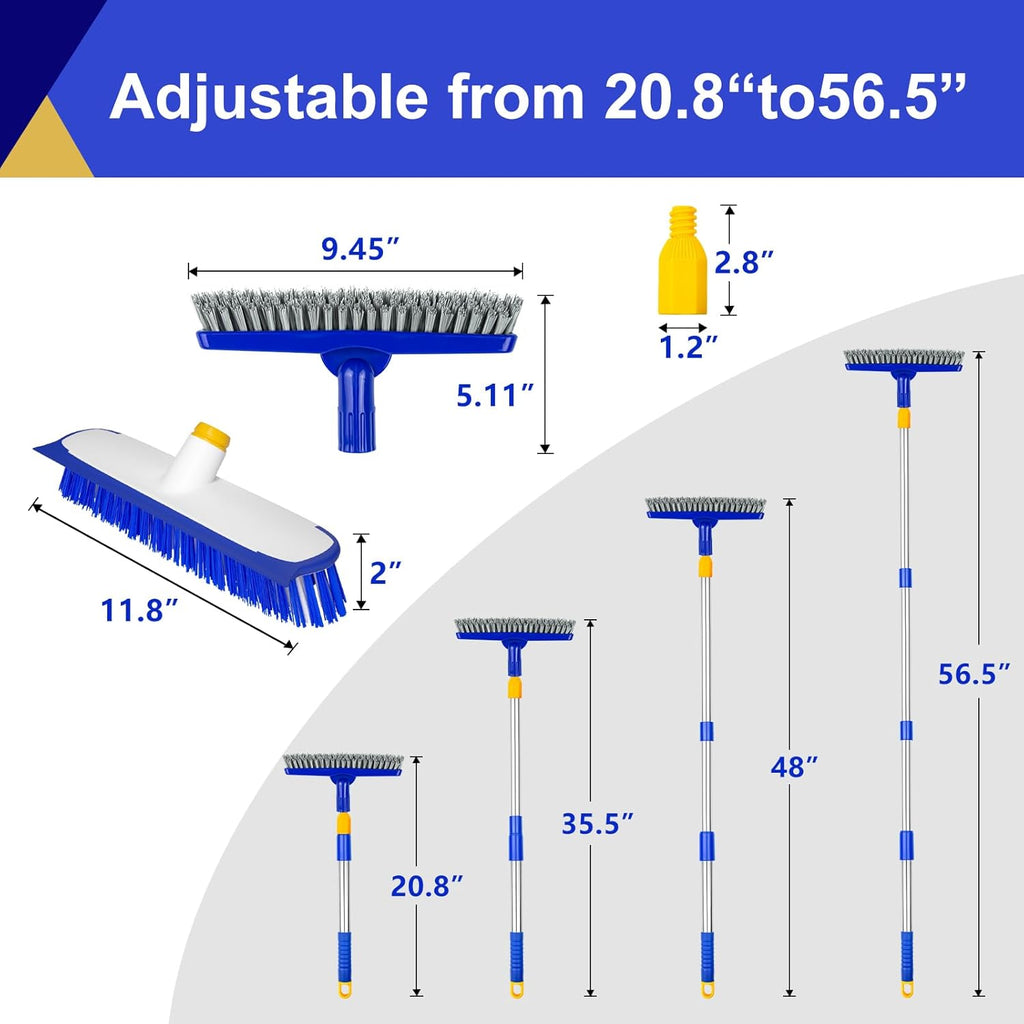 ITTAHO 12" Wide Floor Scrub and Grout Brush Set With Long Extendable Handle - Stiff Bristle Heavy Duty Cleaner for Tile, Deck, Garage, Kitchen, Bathroom