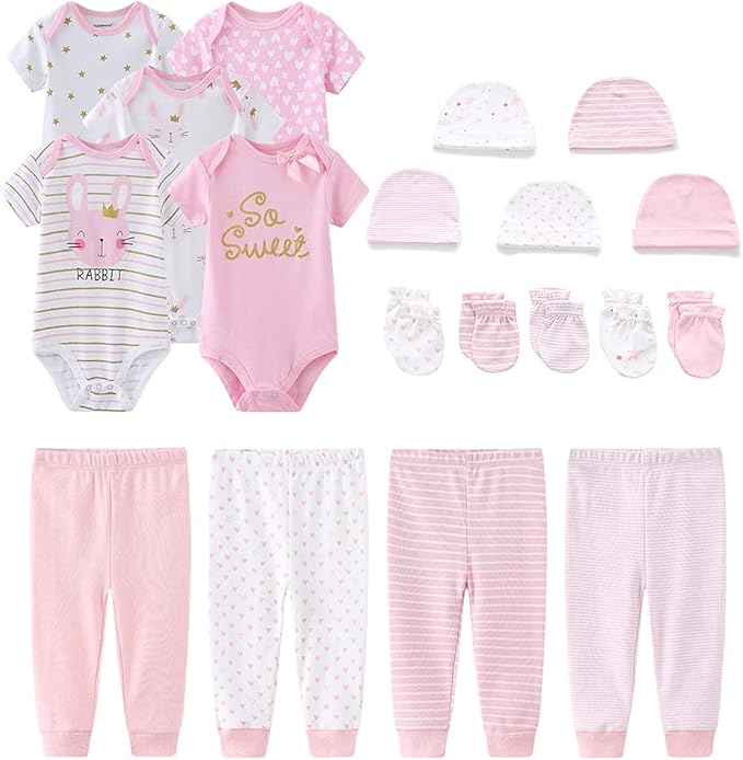 Kiddiezoom Unisex Baby Layette Essentials Giftset Clothing Set 19-Piece For Newborn Baby